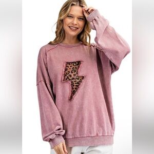 EASEL Lightning bolt patchwork leopard print pink sweatshirt top